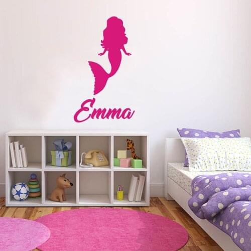 Mermaid Wall Art Decal Personalised Custom Name Kids Girls Bedroom Nursery Interior Decor Vinyl Wall Sticker Cartoon Gift M451