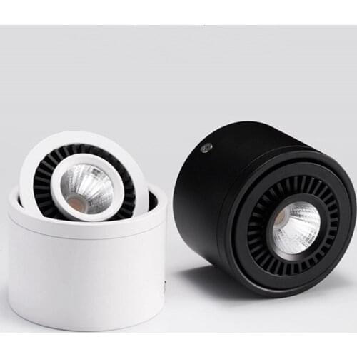 Dimmable Surface Mounted LED Light, COB LED Spotlight, 5W / 7W / 9W / 15W, AC85V-265V Ceiling Spotlight with LED Driver, White