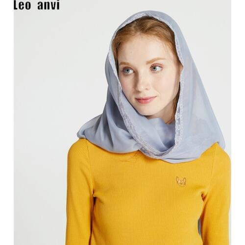 Leo anvi silk Chiffon ring scarf Women lace Veil Headband Cover Mantilla Latin Mass Solid Infinity Muslim hijab