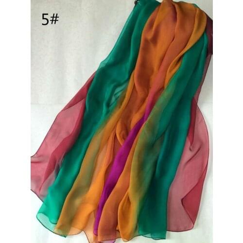 [SLKSCF] 185X110CM Fashion georgette silk scarves gradient rainbow silk chiffon scarf real silk pashmina muslim hijabs capes