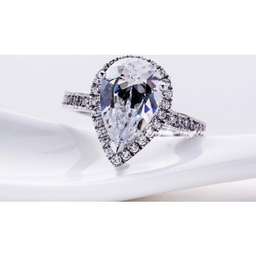 Solid 14K White Gold Ring 2CT Pear Cut Diamond Ring Engagement Jewelry for Women Marriage G14K Jewelry