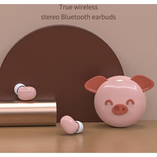 KINGSTAR Cute Pig Cartoon Wireless Earphone Bluetooth 5.0 Headphones Mini Touch Control Stereo Earbuds Wireless Sports Headsets