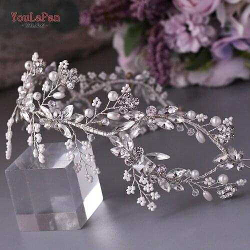 YouLaPan HP288 Wedding Headband Rhinestone Tiara Crown Silver Beaded Headpieces Bridal Hair Accessories Headwear Women Jewelry
