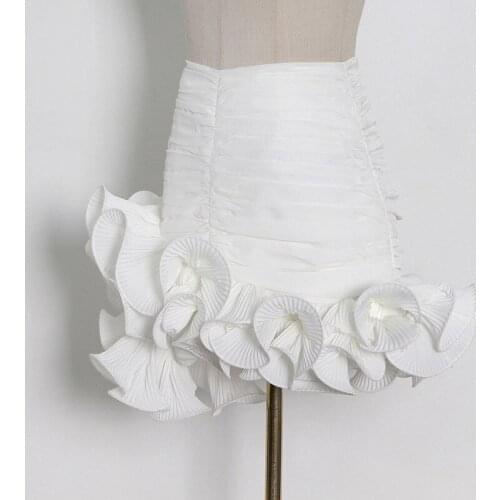 Runway Super Chic Floral Mini Skirts High Waist Women Bud Skirt Eye-catching Pleated Asymetrical Hem New Style Skirt