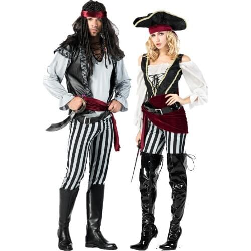 Deluxe Pirate Costume Halloween Carnival Cosplay Caribbean Pirates Fancy Dress Couple Suit halloween costumes for adult