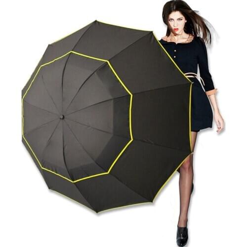 130cm Double Wind Resistant Umbrella Rain Woman Windproof 3Folding Umbrellas Men Outdoor Family Travel Business Large Paraguas