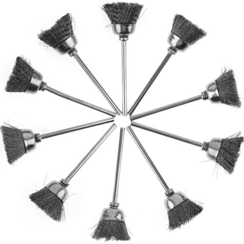 10pcs Stainless Steel 8mm Wire Brush with Bowl-shape Heads and 2.35mm Shank Tools Accessories for Metal-cleaning of Drill Tools