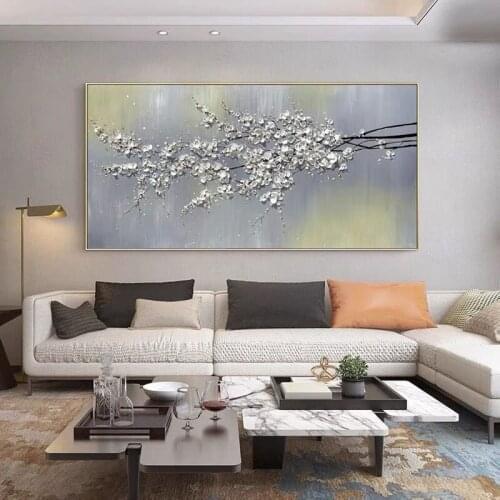 White Colors 100% Handpainted Oil Painting On Canvas New Handmade knife Flower Oil Painting Wall Art Picture Home Decoration