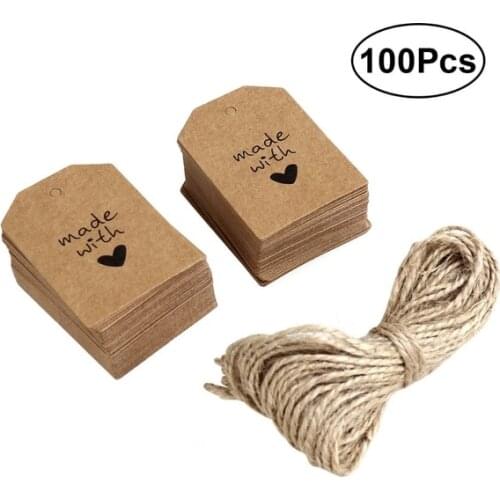 100pcs Made With Love Sign Paper Kraft Paper Tags Head Label Wedding Party DIY Blank Price Hang Tag Kraft Gift Hang