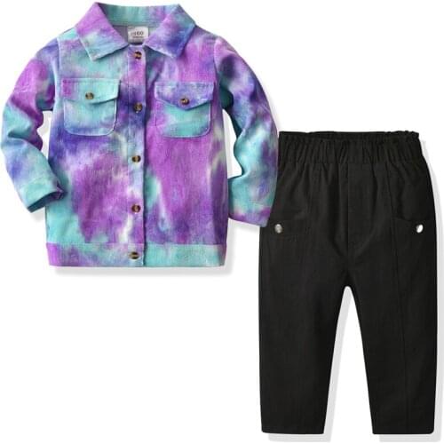 2021 Children Girls Clothes Sets Tie-Dye Printed Long Sleeve Tops+Pants 2pcs Spring Autumn Kids Girl Clothing Set Girls Suits