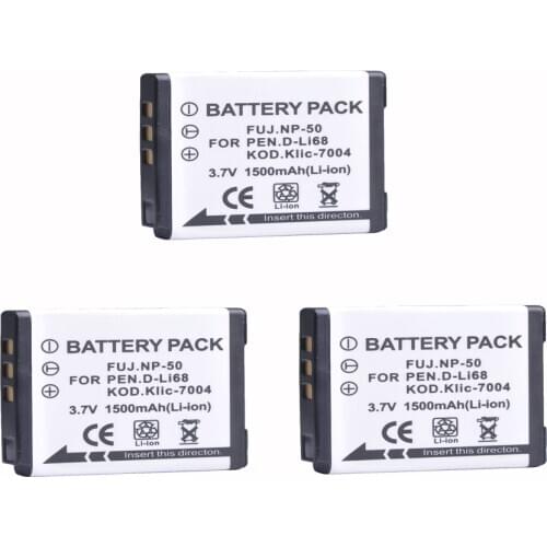 3Pcs NP-50 FNP50 NP50 KLIC-7004 D-Li68 Batteries for Fujifilm X10 X20 F50 F75 F665 F775 F900 EXR F505 F305 F85 F200 F100 F50FD