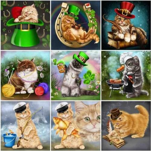 5d Diamond Painting Cat Cross Stitch Full Square/Round Diamond Embroidery Cartoon Pictures Rhinestones Mosaic Kids Handmade Art