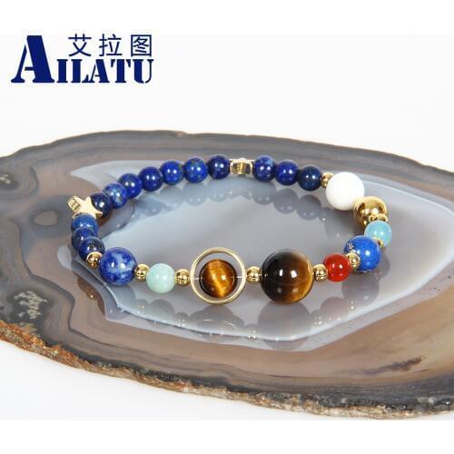 Ailatu Universe Galaxy the Eight Planets Solar System Guardian Star Men Women Bracelet Natural Stone Beads Jewelry Drop Shipping