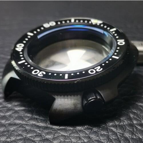 Watch Part Turtle 6105-8110 Stainless Steel Black PVD Coated Watch Case Sapphire Glass Ceramic Bezel Fit NH35/36 Movement