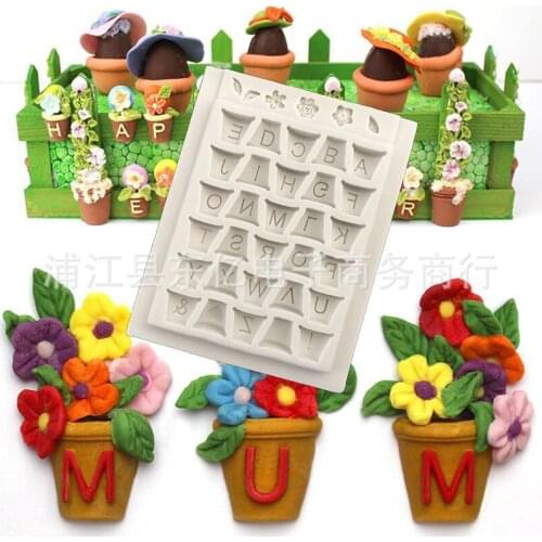 Flip Sugar Silicone Mold Small Flower Letter Flower Pot Diy Chocolate Mold L086
