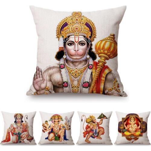 Lord Hanuman Garnesh Indian Buddhist Fortunate God Home Decorative Sofa Throw Pillow Case Buddhism Art Decoration Cushion Cover