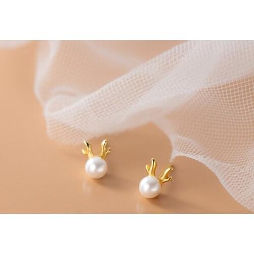 Enosola 100% 925 Sterling Silver Sweet Little Deer Stud Earrings for Girl Daughter Shell Pearl Small Earring Christmas Festival