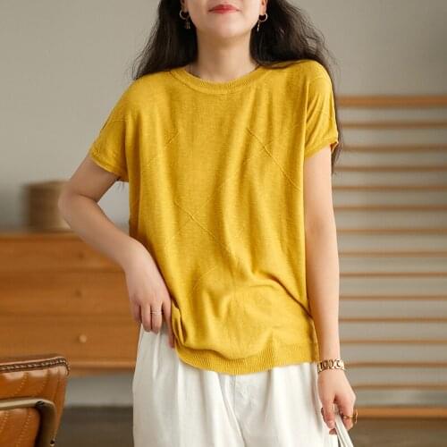 FairyNatural Ladies Summer Casual Loose T-Shirts Korean Style O-Neck Short Sleeve Women Cotton Blend T-Shirts 2021 New