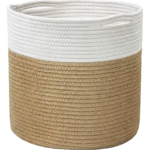 Cotton Roll Rope Basket, Decorative Woven Storage Basket, Laundry Basket, Suitable for Pillows, Toys, Clothes, Towels