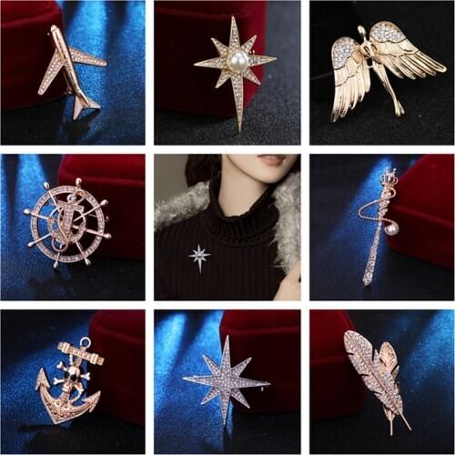 Classic Women Mens Angel Wings Owl Alloy Trendy Imitation Rhinestone Anchor Brooch Badge Christmas Gifts Accessories Lapel Pin