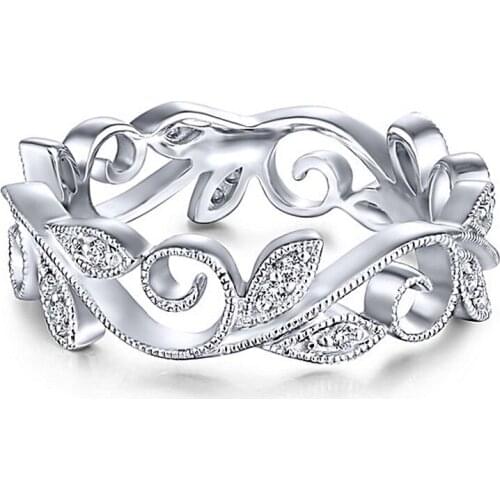 Vintage Hollow Vine Leaf Zircon Rings For Women Female Statement Wedding Jewelry Accessories Creative Fashion Women Rings