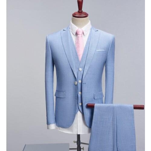 Suits Very Good Quality 2020 New Refreshing Designs Fashion Dress Suit Luxury One Button Tuxedo Jacket Male Sets 3 Pieces 1010
