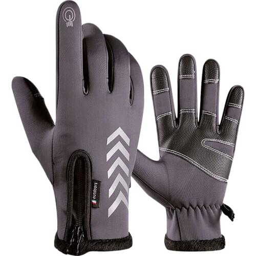 Fashion Men Winter Plus Velvet Cotton Outdoor Windproof Cycling Running Driving Non-Slip Full Touch Screen Keep Warm Gloves
