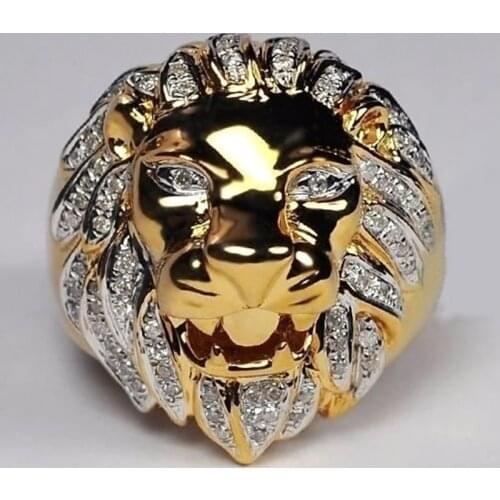 New Design Men Ring Lion Head Alloy Mosaic Crystal Engagement Wedding Gift Finger Fashion Jewelry Rings