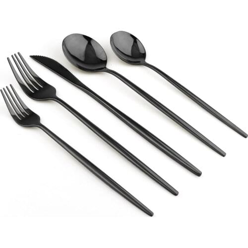 5pcs Black Dinnerware Set 18/10 Stainless Steel Knife Fork Spoon Dessert Fork Dessert Spoon Cutlery Set Kitchen Tableware Set