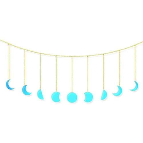 Moon Phase Wall Art Hanging - Handmade Moon Banner Wall Art Garland With Chains Boho Wall Decor For Bedroom Living Room