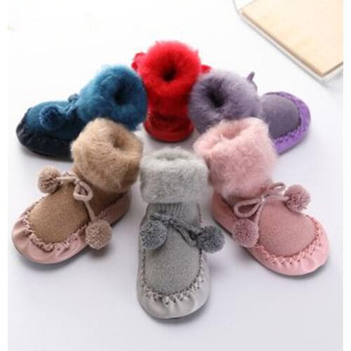 Socks For Girls Childrens Warm Newborn Baby Soft Plush Floor Stocking Butterfly Pompon Non-slip 2020 Autumn Winter