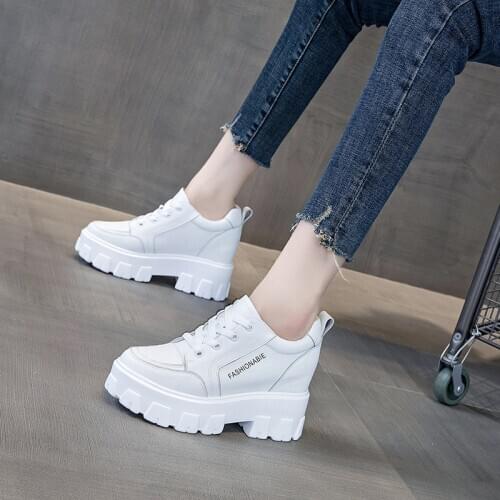 2021 Spring New Platform Womens Shoes Womens 8cm Thick-soled Shoes Leather Korean Version Of The Wild Increase In White Shoes