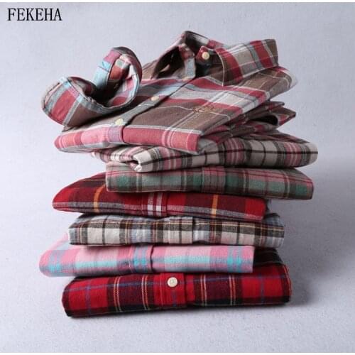 Autumn Plaid Shirts Women Flannel Blouses Long Sleeve Slim Checked Lady Tops Casual Female Clothes Outwear