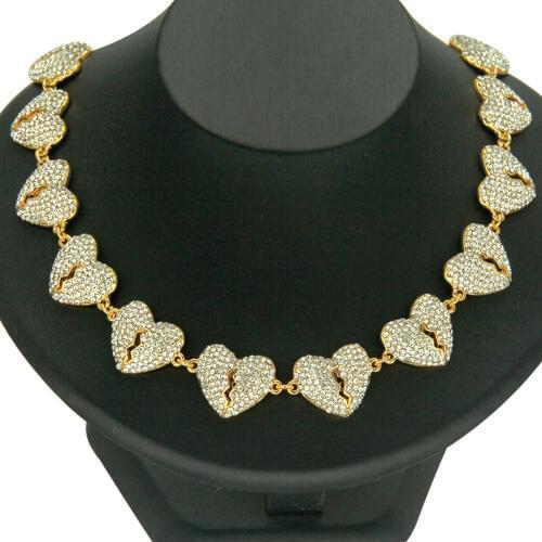 Iced out Hip hop alloy love necklace mens Broken Heart Necklace Pendant