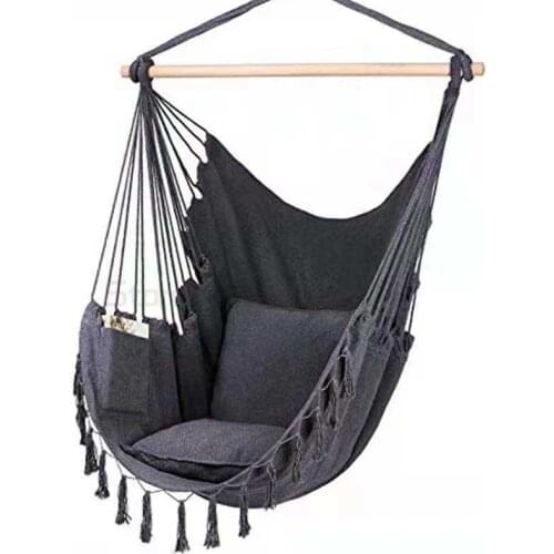 Outdoor Indoor Hanging Hammock Chair Swing Camping Garden Load 150KG With 2 X Seat Cushions