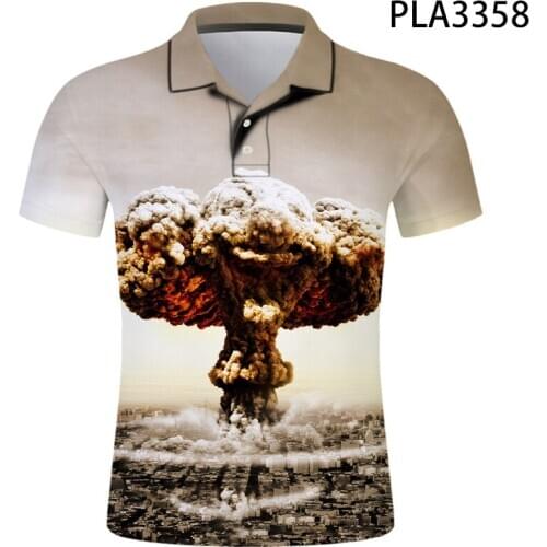 Ropa De Hombre Fashion Casual Summer Short Sleeve New 3D Printed Men Shirts Atomic bomb explosion Streetwear Polo Homme Tops