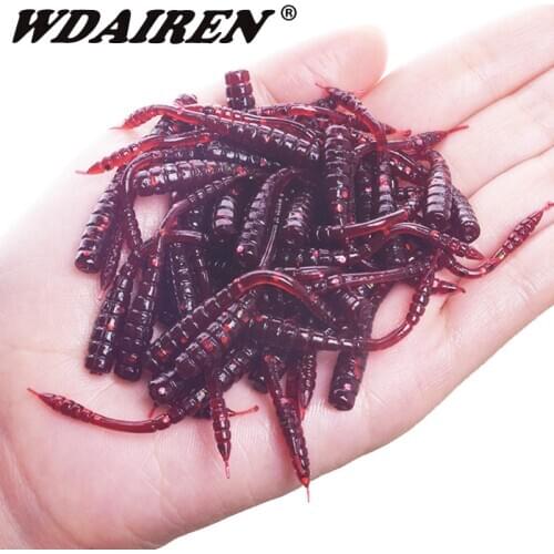 100pcs/Lot Mini Soft Red Worm Fishing Lures 4.5cm Shrimp Smell Silicone Artificial Bait Ocean Rock Bass Jerkbait Leurre Souple