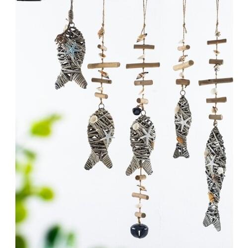 Vintage Wall Hangings Woods Fish Skewers Decor Hang Small Adorn Crafts Marine Pendant Hanging Shots Props Home Decor