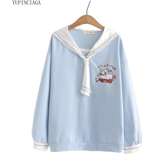 Women Fresh Sweatshirt 2020 Autumn Loose Cute Navy Collar College Style Student Sweatshirt Casual Pullover Harajuku Tracksuits