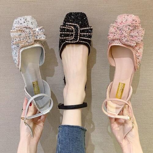 Fashion new sequined rhinestone Baotou flat-heeled ladies sandals summer trend exquisite temperament single shoes