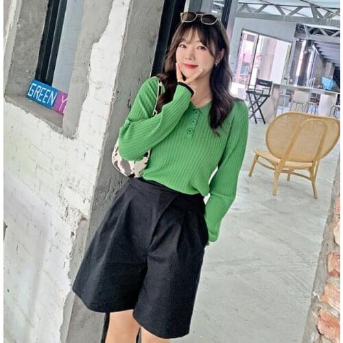 Ladies Sweater Womens Lapel Shirt Sweater Long sleeve Loose