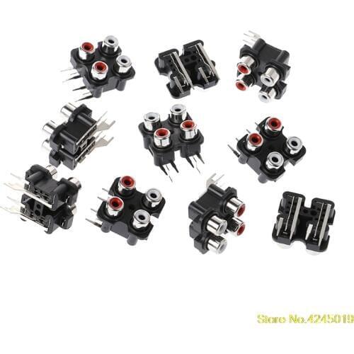High Quality New 10 Pcs 2/4/6 Hole RCA Female Pin Jack Stereo Audio Video AV Socket Connector
