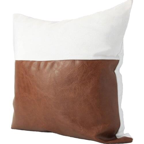 2 Pack New Simple Stripe Stitching Pillowcase, PU Leather Sofa Cushion Cover, Cotton Printed 45cmx45cm