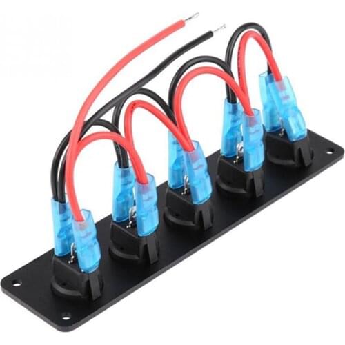 5 Gang Round Blue LED Dash Rocker Toggle Switch Panel for Boat Yacht Marine Car