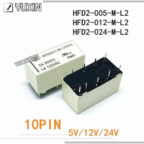 5PCS/lot NEW Relay HFD2-012-M-L2 12VDC HFD2-005-M-L2 5VDC HFD2-024-M-L2 24VDC HFD2 012 M L2 12V 2A 10PIN