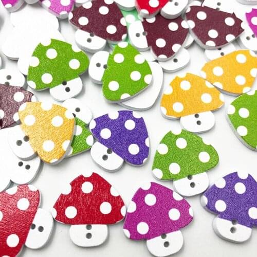 50Pcs Mixed Wood Mushroom Sewing Buttons For Kids Clothes Scrapbooking Decorative Botones Handicraft WB787