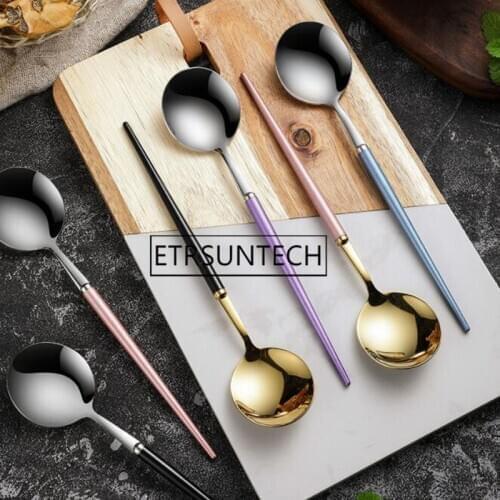 50pcs Western Style Stainless Steel Dinner Spoon Metal Rice Salad Spoon Portugal Tableware Kitchen Cutlery