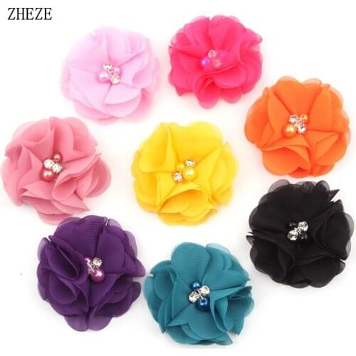 8Pcs/Lot 2" Chic Shabby Frayed Chiffon Fabric Flower Hairpins Girls Headbands Children Trendy Hair Clip DIY Hair Accessories