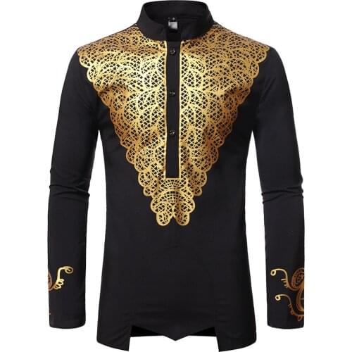 African Clothes For Men African Tribal Dashiki Longline Shirts Traditional Ethnic Print Long Sleeve Tops Camisa
