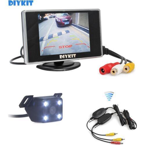 DIYKIT LED Night Vision Reversing Backup Car Camera+ 3.5 inch Rear view Car Monitor with Wireless Transmitter Receiver